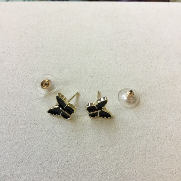 Gold & Black Butterfly Shaped Stud Earrings - Picture 4 of 6